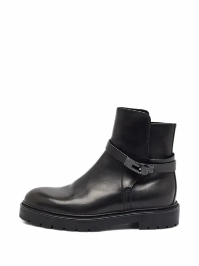 Pre-owned Hermes Jeff Buckle Ankle Boots In Black