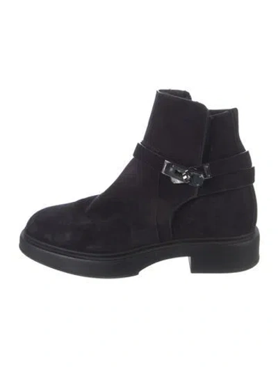 Pre-owned Hermes Jeff Suede Boots In Black