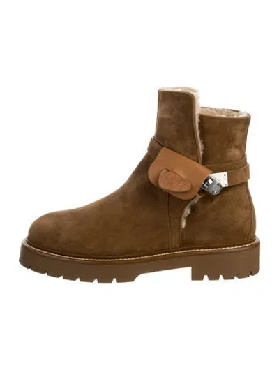 Pre-owned Hermes Jeff Suede Moto Boots In Brown