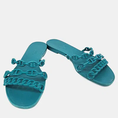 Pre-owned Hermes Hermès Jelly Nude Slippers In Blue