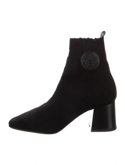 Pre-owned Hermes Jenna 60 Leather Trim Embellishment Sock Boots In Black
