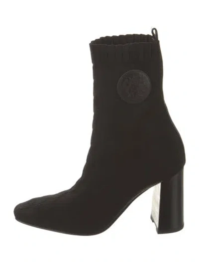 Pre-owned Hermes Jenna 90 Patterned Sock Boots In Black
