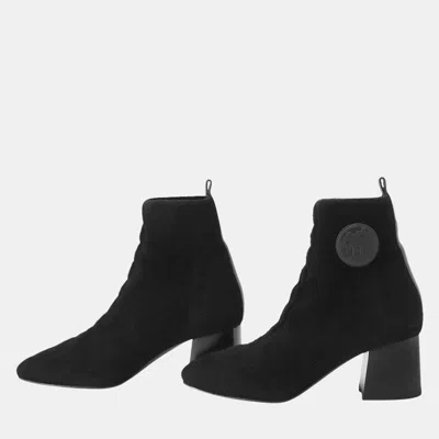 Pre-owned Hermes Jenna Short Boots Black Knit Schnee Calf Leather Size 37