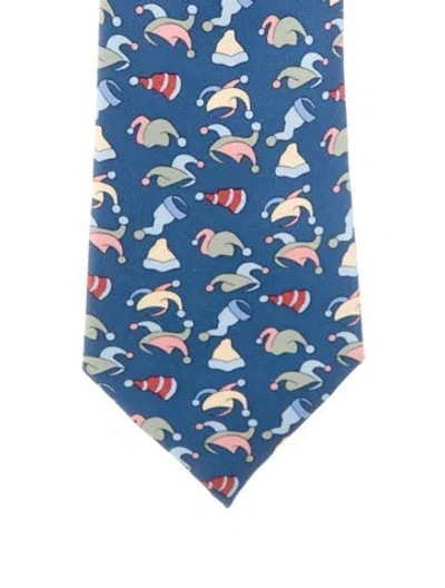 Pre-owned Hermes Jester Hat Silk Tie In Blue