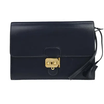 Pre-owned Hermes Jet Clutch Box Calf Navy Leather Clutche & Pouche Bag ()
