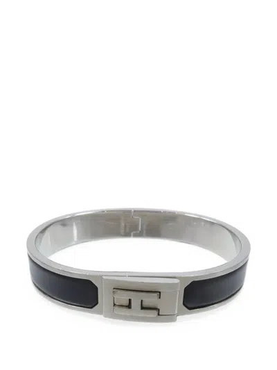 Pre-owned Hermes Jet Enamel Bracelet In Silver