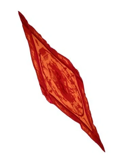 Pre-owned Hermes Jeux D'ombres Silk Plissé Scarf In Orange