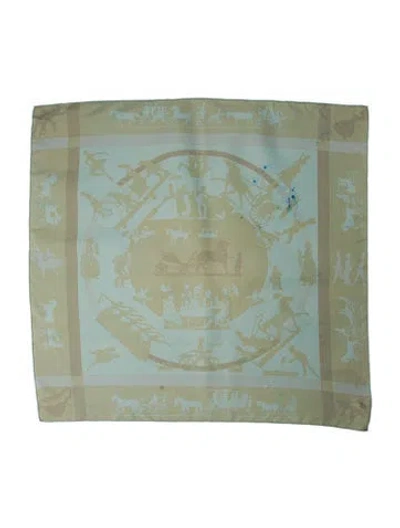 Pre-owned Hermes Jeux D'ombres Silk Scarf In Green
