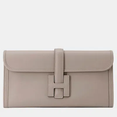 Pre-owned Hermes Jige 29 Gris Asphalte Swift Leather Clutch In Gray