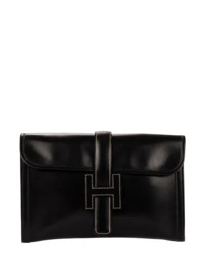 Pre-owned Hermes Jige Clutch Bag In Black