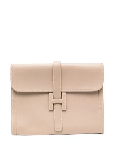 Pre-owned Hermes Jige Clutch In Neutrals