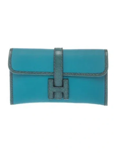 Pre-owned Hermes Jige Duo Wallet In Blue