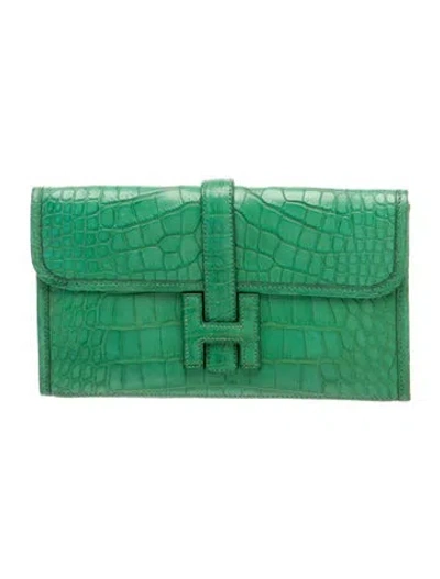Pre-owned Hermes Jige Duo Wallet In Green