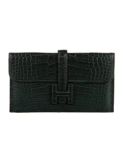 Pre-owned Hermes Jige Duo Wallet In Green