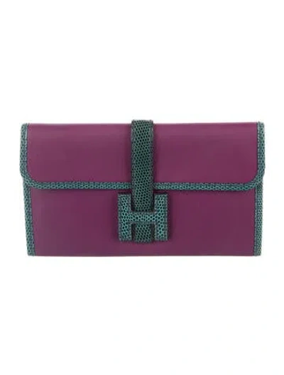 Pre-owned Hermes Jige Duo Wallet In Purple