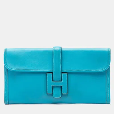 Pre-owned Hermes Jige Elan 29 Blue Zanzibar Swift Calfskin Leather Clutch Bag