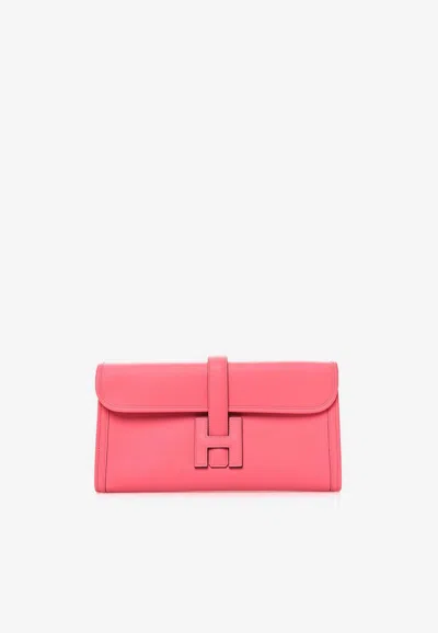 Pre-owned Hermes Jige Elan 29 Clutch In Rose Azalee Swift Leather In Pink