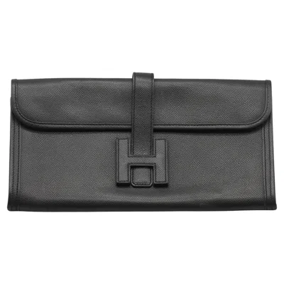 Pre-owned Hermes Hermès Jige Elan 29 Epsom Black Leather Clutch