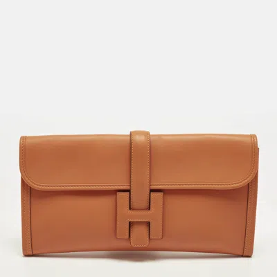 Pre-owned Hermes Hermès Jige Elan 29 Orange Swift Leather Clutch
