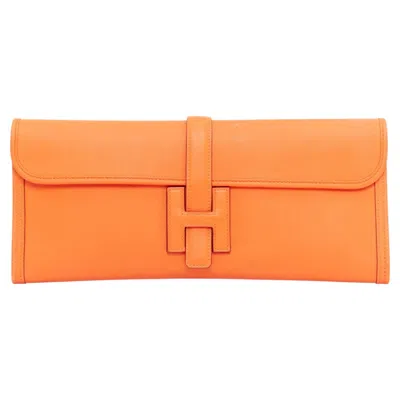 Pre-owned Hermes Jige Elan 35 Orange Swift Leather Elongated Envelope Clutch Bag