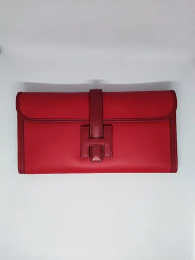 Pre-owned Hermes Jige Elan Bicolor Vermillion/ Rouge Swift Leather Wallet