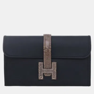 Pre-owned Hermes Jige Élan Duo Swift Black/brown Lizard Calf Clutch Wallet
