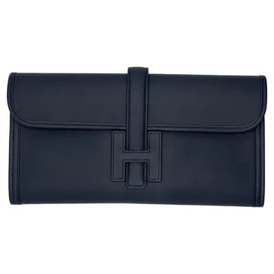 Pre-owned Hermes Hermès Jige Elan Leather Clutch Night Blue 29
