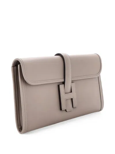 Pre-owned Hermes Jige Elan Swift 29 Clutch Bag In Grey