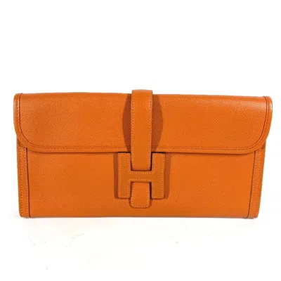 Pre-owned Hermes Jige Orange Epsom Leather Clutch Bag ()
