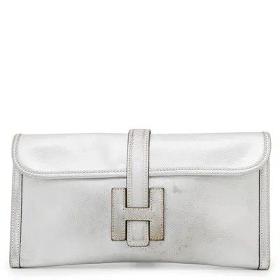 Pre-owned Hermes Jige Silver Chevre Myzore Leather Clutch Bag ()