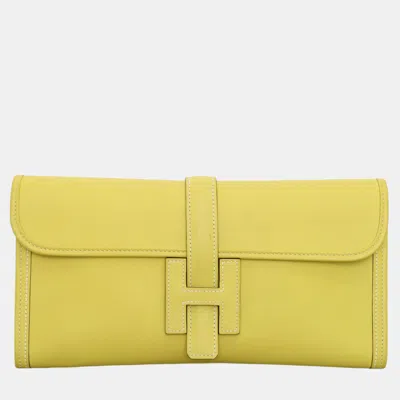 Pre-owned Hermes Jige Yellow Leather Clutch Bag