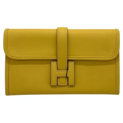 Pre-owned Hermes Jige21 Duo Verso Long Wallet Yellow Leather Clutch Bag 2019