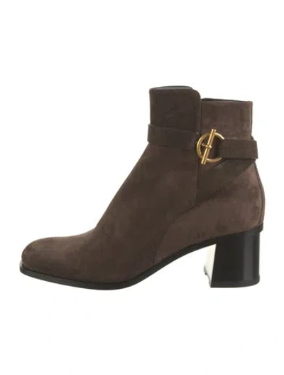 Pre-owned Hermes Jill 60 Suede Boots In Brown