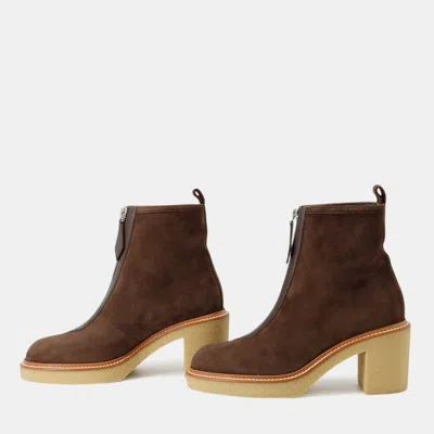 Pre-owned Hermes Jingle 55 Short Boots Brown/beige Suede Size 36 In Sand