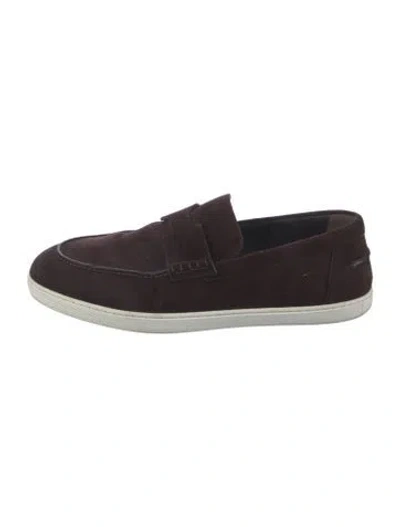 Pre-owned Hermes Job Suede Loafers In Burgundy