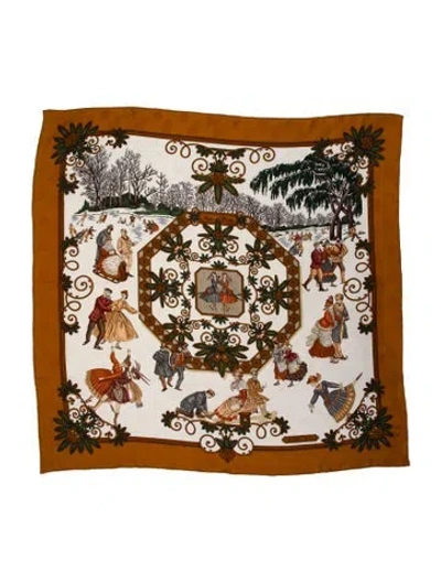 Pre-owned Hermes Joies D'hiver Jacquard Scarf In Brown