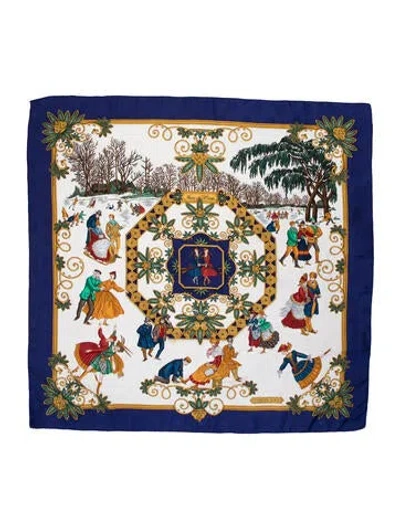 Pre-owned Hermes Joies D'hiver Jacquard Silk Scarf In Multi