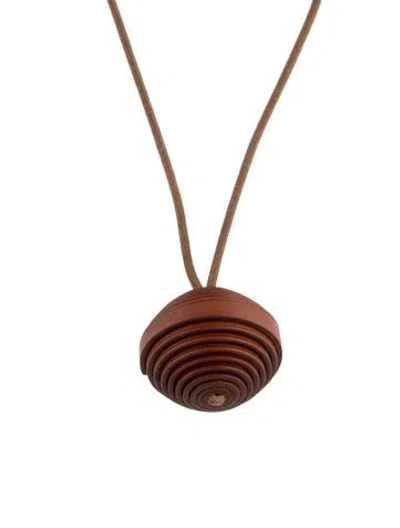 Pre-owned Hermes Jojoba Ball Pendant Necklace, 30" In Brown