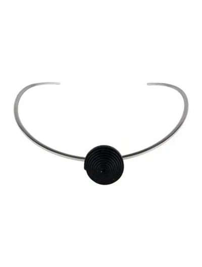 Pre-owned Hermes Jojoba Leather Pendant Choker Necklace, 12.25" In Black