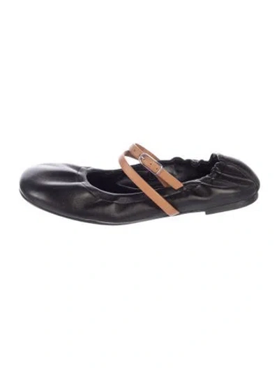 Pre-owned Hermes Jolly Leather Ballet Flats In Black