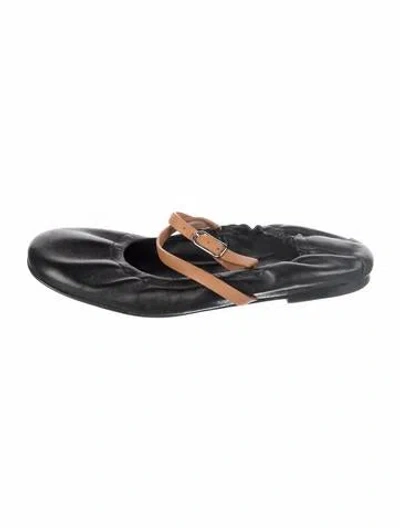 Pre-owned Hermes Jolly Leather Ballet Flats In Black/blue