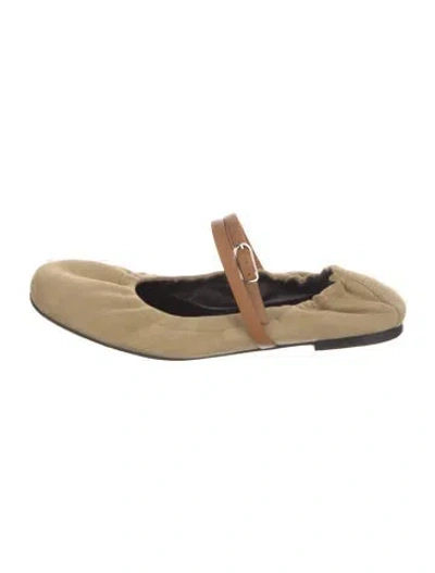 Pre-owned Hermes Jolly Suede Mary Jane Flats In Neutral