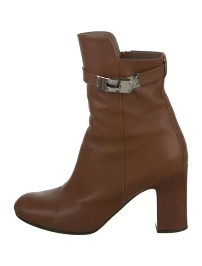 Pre-owned Hermes Joueuse Leather Boots In Brown