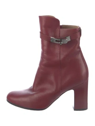 Pre-owned Hermes Joueuse Leather Boots In Burgundy