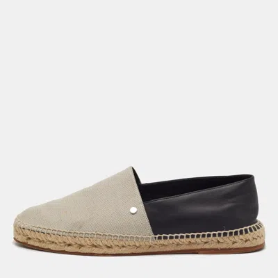 Pre-owned Hermes Joven Size 42 Black/beige Canvas Slip On Espadrille