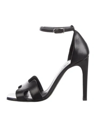 Pre-owned Hermes Joy 105 H Logo Sandals In Black