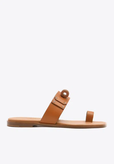 Pre-owned Hermes July Sandals In Naturel Calfskin With Oversized Kelly Buckle