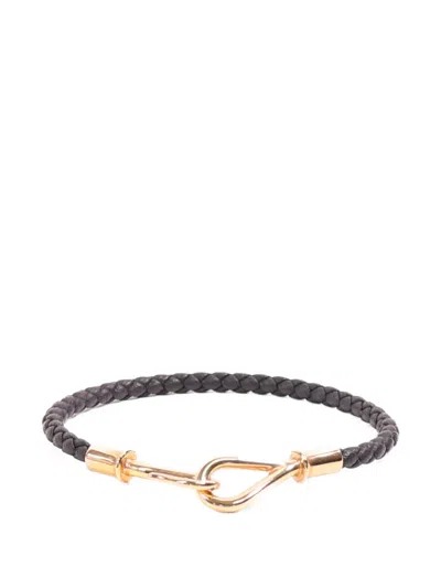 Pre-owned Hermes Jumbo Braided Leather Bracelet In Gold