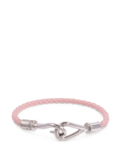 Pre-owned Hermes Jumbo Braided Leather Bracelet In Silver