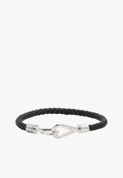 Pre-owned Hermes Jumbo H Braided Bracelet In Swift Calfskin In Black